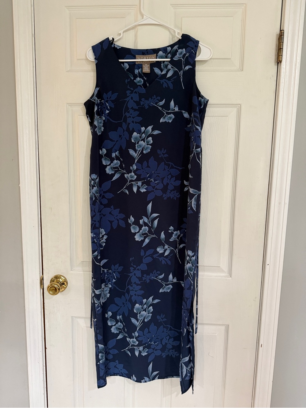 Norton McNaughton Navy and Light Blue Floral Maxi Dress